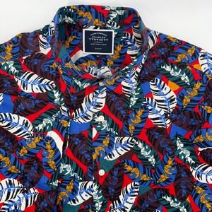 Charles Tyrwhitt XXL Slim Fit Tropical Leaf Linen Cotton Short Sleeve Shirt